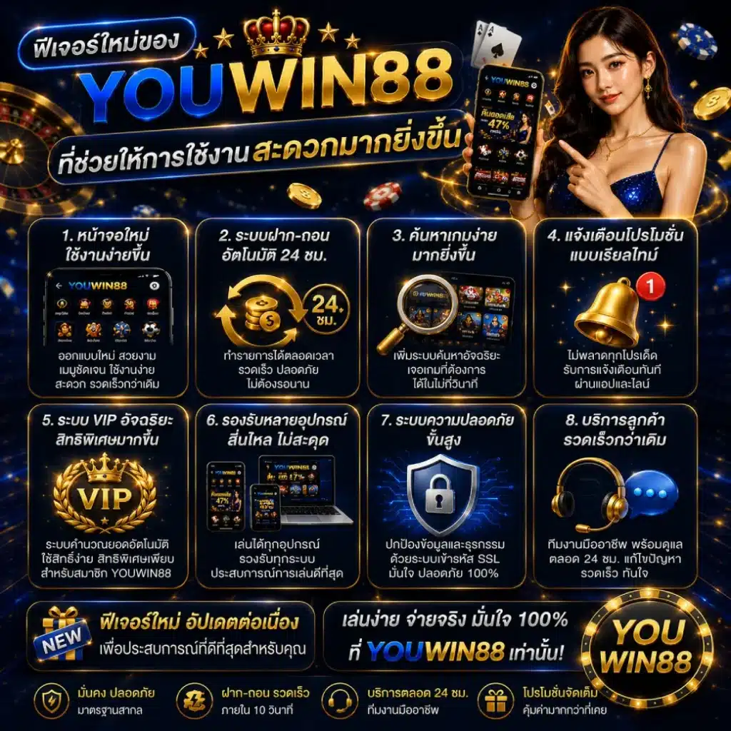 ฟีเจอร์ใหม่ของ YOUWIN88 ที่ช่วยให้การใช้งานสะดวกมากยิ่งขึ้น